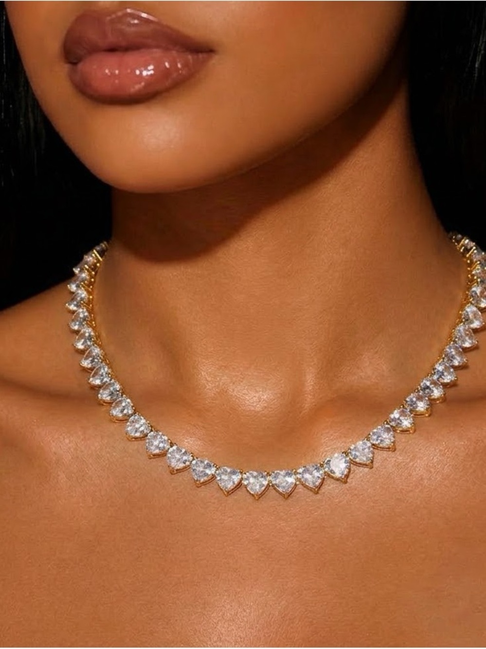 Gold Tennis Necklace with Clear Teardrop Stones - Women Jewelry 16inch